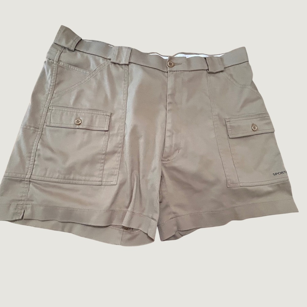Sportif Cargo Shorts Men 42 Khaki Tan 4" Inseam Fishing Travel Utility Pocket